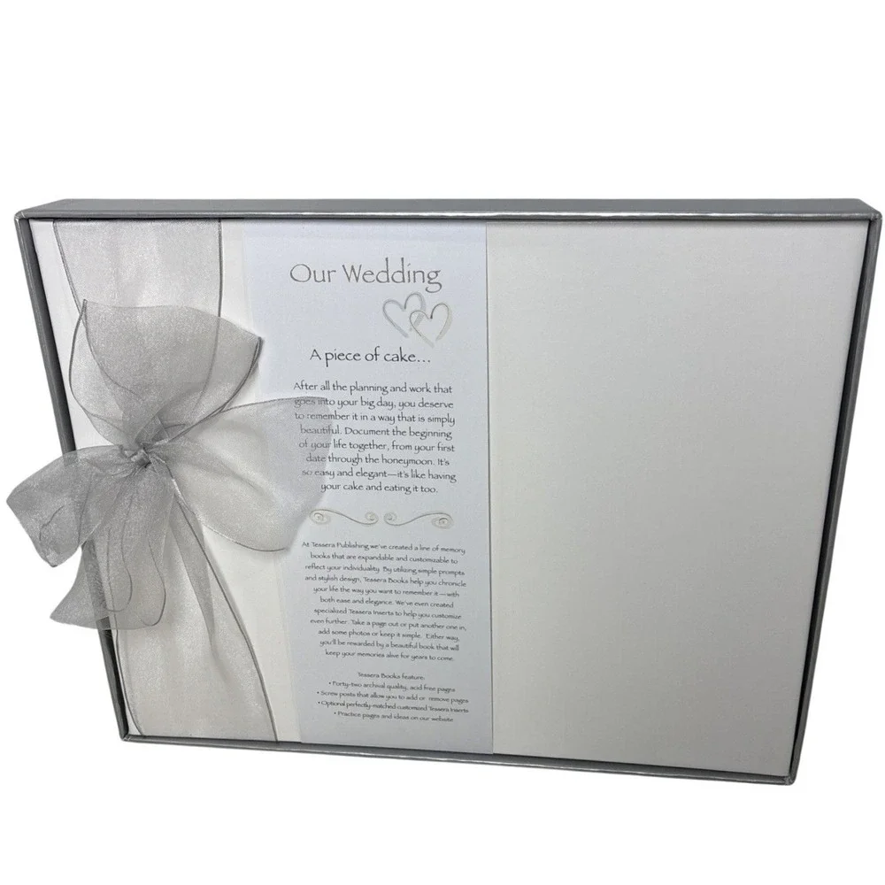 Tessera Publishing Our Wedding Memory Book White Silk Silver Bow‎ Keepsake Album
